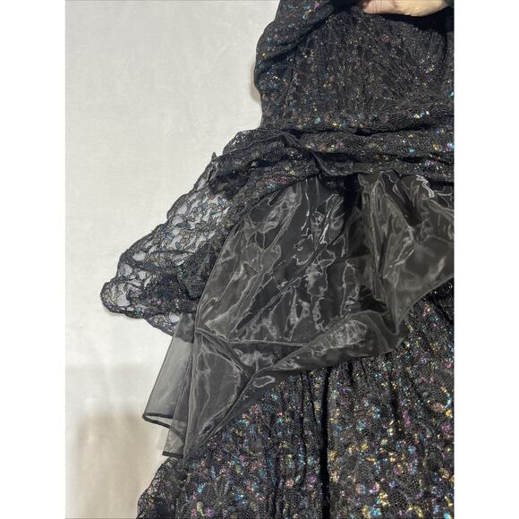 Faeriesty Tiered Lace Tulle Gown XL Black Rainbow Sparkle Fairy Whimsy Goth Prom - Picture 12 of 15